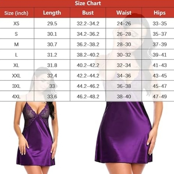 Avidlov Lingerie VNeck Nightwear Satin Lace Chemise Mini Teddy Purple Nighty - Picture 5 of 6